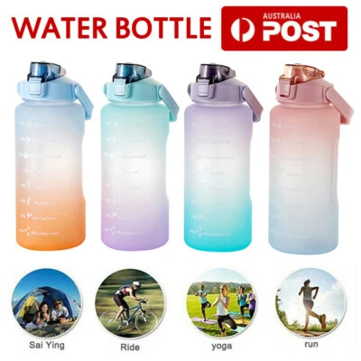 2L Water Sports Bottle Straw Cup Motivational Drink Flask With Time Markings Gym • $11.49