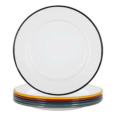 White Enamel Dinner Plates Metal Outdoor Camping Food Dishes 25.5cm 6 Colours • £19