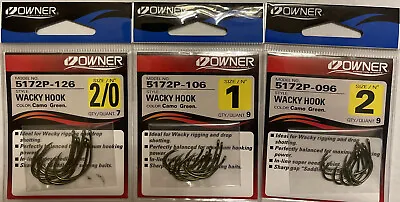 Owner Wacky Hook Camo Green Select Size 2/0 1 2 5172P Needle Point Drop Shot • $3.49