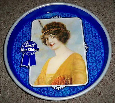 Vintage Pabst Blue Ribbon Metal Beer Tray Flapper Girl 13  Dia - Appears Unused! • $19.99