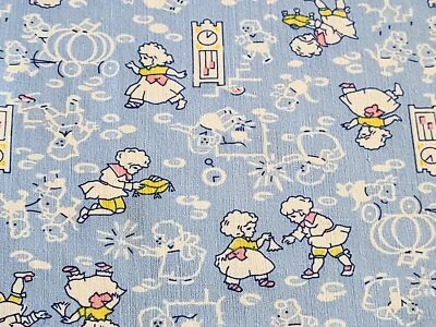 $8 • Buy Vintage 1930s Conversational Cinderella Prince Blue Novelty Juvenile Fabric