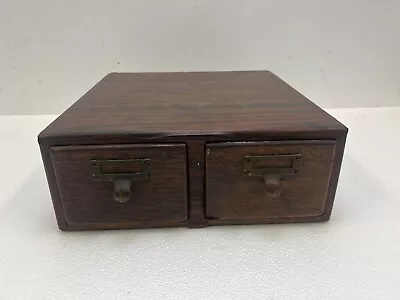 Vintage 2 Drawer Wood File Cabinet Library Card Catalog Box Index Organizer 3x5 • $125
