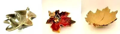 3 Leaf Bowls Dishes Fall Thanksgiving Brown Mudpie Yellow Aspen Red Squirrel • $36