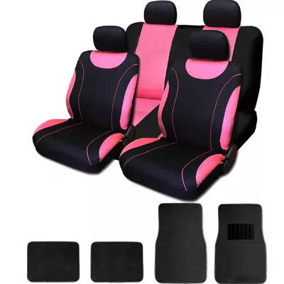 For VW New Black And Pink Cloth Car Truck Seat Covers With Mats Full Set • $47.46