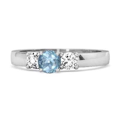 Tri Round Stone 3 MM Swiss Blue Topaz Gemstone 925 Sterling Silver Mystery Ring • $29.44