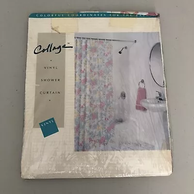 Vintage 90s Vinyl Shower Curtain Floral Pink Green Country Chic Girly 72”x70” • $39.95