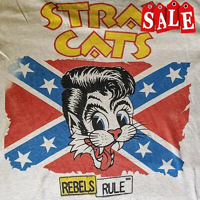 Vintage 80s Stray Cats Shirt From 1983 White Size S To 5XL Shirt TR4903 • $6.89