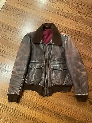 HERCULES Authentic Vtg Steerhide Leather Jacket Men’s Brown Conmatic Zip • $300