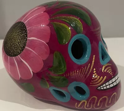VTG Crimson Mexican Hand Painted Ceramic Ornate Floral Sugar Skull Day Of Dead • $20.99