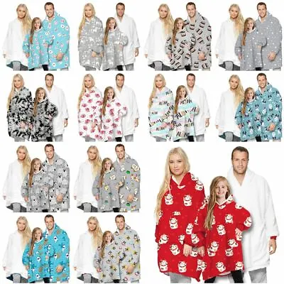 Adult Kid Winter Soft Oodie Comfy Nightware Fleece Blanket Hoodie Hoody Pullover • $59.09