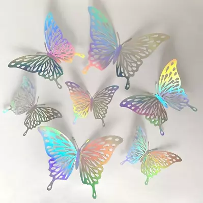 3D Laser Silver Butterfly Wall Decor 48 PCS 3 Sizes Removable Wall Stickers Fo • $19.57