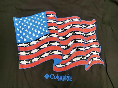 Columbia PFG Men's Black Long Sleeve Fish/Flag Print T-Shirt 3XL 4XL 5XL   • $19.99