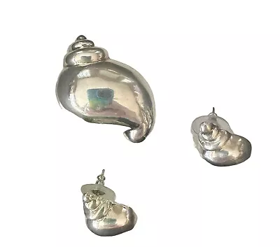 MMA TBM Sterling Silver Seashell Brooch And Earrings  Brooklyn Museum 24.8 Grams • $125