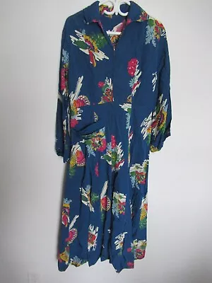 Vintage Robe 1940 Navy Rayon Gown Robe Under Sea Print • $49.99