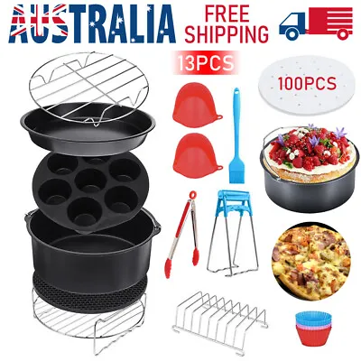 8 In Air Fryer Accessories Frying Cage Dish Baking Pan Rack Pizza Tray Pot AU • $50.82