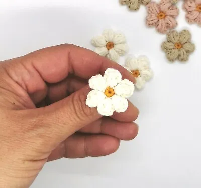 Set Of 3 Handmade Cream Flowers Crochet Applique Sewing Tiny Daisy Flowers  • £5