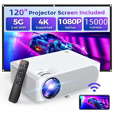 4K 400  LED Projector Native 1080P 5G WiFi Video Home Theater + 120  Screen Kit • $48.59