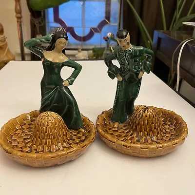 MCM Spanish Flamenco Dancers Ceramic Figures California Glazed Pottery USA 1950s • $13.79