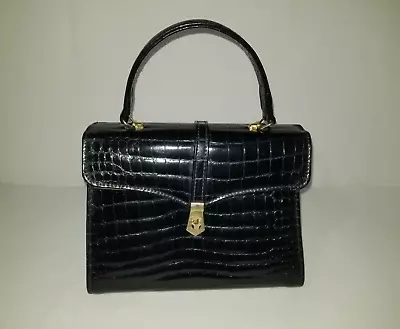 Vintage Black Moc Crocodile Leather Kelly Handbag By My Lady London • $38