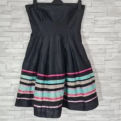 £18.50 • Buy COAST Fit & Flare Mini Dress 14-UK Pure 100% SILK Black Pink Mint Green Striped 