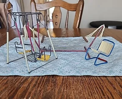 Vintage OOAK Dollhouse Patio Furniture Chair Hammock & Play Swing • $29.99