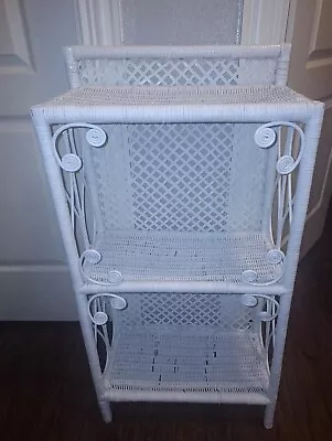 VINTAGE 18x9x36 WHITE WICKER RATTAN 3 SHELF PLANT STAND • $50