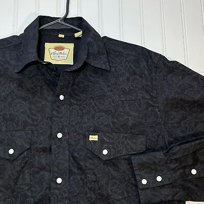 Larry Mahan Western Shirt Medium Black Paisley Long Sleeve Snap Button Cowboy • $35