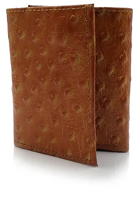 New Tan Ostrich Imprint Mens Trifold Cowboy Leather Wallet ID Window • $15.49