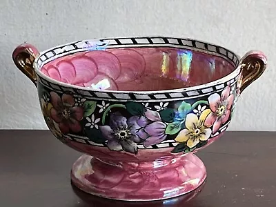 Maling Pink Twin Handled Lustre Bowl With A Beautiful Flower Design • £19.99