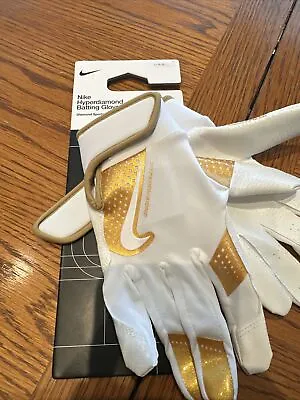 Nike Hyperdiamond Batting Gloves Diamond Sports Youth Large Softball White/Gold • $17.99