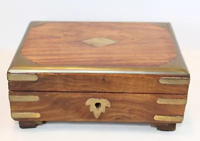 Vtg Trinket/Jewelry Box Made In India Inlaid Brass & Brass Hardware Footed • $15