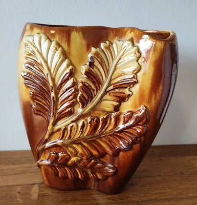 Vintage Royal Haegar Pottery Vase Earthy Drip Glazes With Leaves MCM • $49