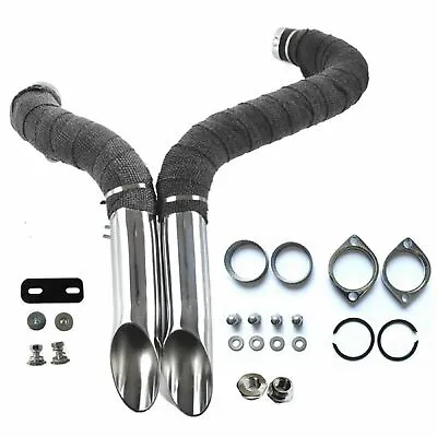 2  LAF Exhaust Pipes W/ Flange Kits For Harley Sportster Softail Chrome Wrapped • $155.99