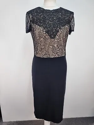 £15.90 • Buy Monsoon Party Occasion Dress Size 12/14 Black Beige Lace Pencil