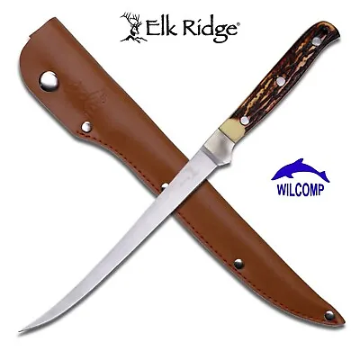 Elk Ridge Fillet Knife With Leather Sheath ER-146 12.25  Overall Fishing Outdoor • $36.75