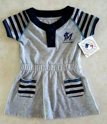 Miami Marlins Infant T Shirt Dress Size 2T Gray Black Striped Sleeves Girls New • $8.46