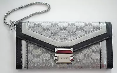 NEW Authentic MICHAEL KORS WHITNEY Metallic Logo Jacquard Chain Envelope Wallet • $95