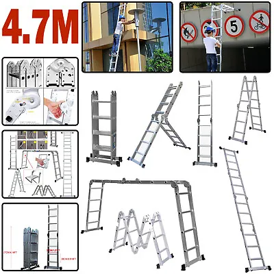 4.7M 14in1 Multi Purpose Folding Aluminium Ladder Multi Function With1 Tool Tray • £100.10
