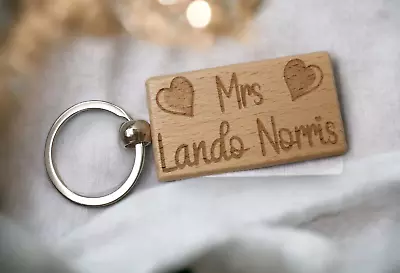 Mrs Lando Norris Keyring Gift Cute Engraved Wood Fun F1 Racing Fan Present • £4.99