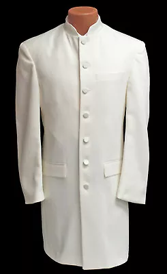 Men's Long Ivory Mandarin Nehru Collar Tuxedo Frock Coat Western Duster 40R • $34.99