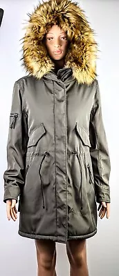 S13 Women's Green Faux Fur Lining And Hood Luxe Canyon Lined Parka/Coat Size M • $105.29