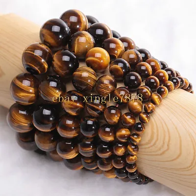 Natural 6/8/10/12mm Yellow Tiger's Eye Round Gemstone Beads Bracelet 7.5'' AAA++ • $1.79