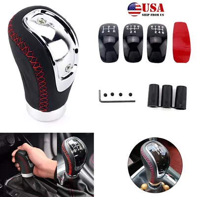 5 6 Speed Car Leather Gear Stick Shift Shifter Knob Head Replacement + Adapters • $19.45