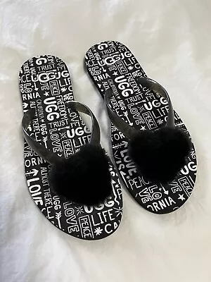 UGG Simi Fluff Manifesto Black Womens Sandals~ Size 10~ Black/White • $35