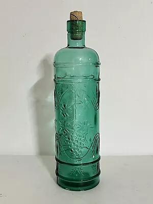 HIMARK Tall Emerald Green Glass Bottle/Decanter W/cork Grapevine Motif SPAIN • $15