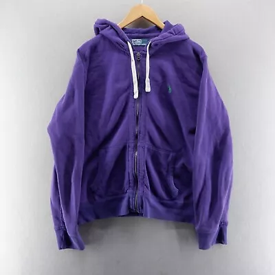 Polo Ralph Lauren Mens Hoodie Large Purple Pony Logo Full Zip Jacket Cotton • £29.99