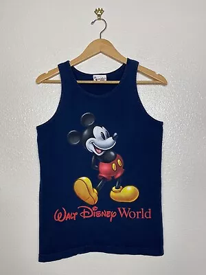 Vintage Disney World Tank Top Mens Small Blue Navy Walt Disney Mickey Mouse 90s • $14.90