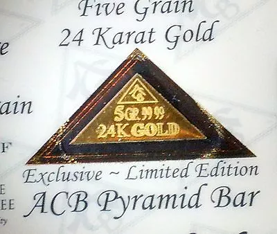 ACB GOLD PYRAMID 5GRAIN 24K SOLID BULLION MINTED BAR 99.99 FINE With COA + • $34.99