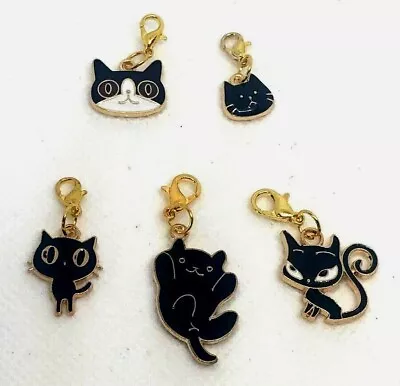 Charm Clip-On Black Cat Kitten 2 Bracelet Purse Bag Zipper Backpack Keychain • $2.83