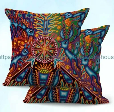 Set Of 2 Huichol Mexican Tribal Artwork Cushion Cover Cushion Pillow Covers • $25.92
